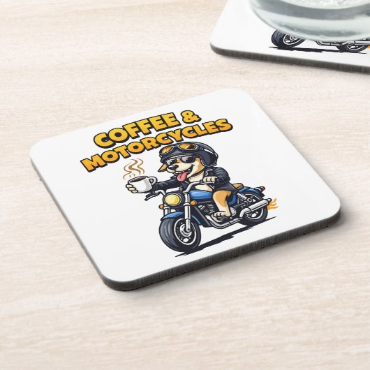 Koffie & Motorfietsen Hond Biker Kunstwerk Bier Onderzetter (Linkerzijde)