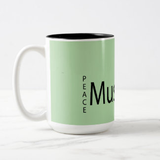 "Koffie + Muziek = Vrede Tweekleurige Koffiemok