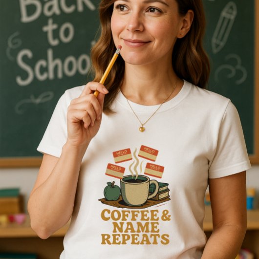 Koffie & Naam Herhaalt Leraar; Leuke School Inleid T-shirt