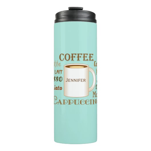 Koffie Names Aqua Personalized Thermal Tumbler Thermosbeker (Voorkant)