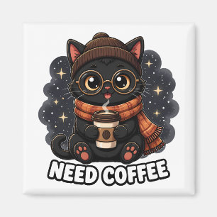 Koffie Nodig Schattige Zwarte Kat Vintage Koffieli Magneet