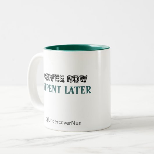 Koffie nu // Later weergeven Tweekleurige Koffiemok (Voorkant links)