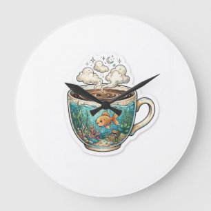 Koffie Oceaan – Whimsical Fish in a Cup Wandklok