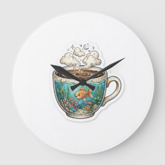 Koffie Oceaan – Whimsical Fish in a Cup Wandklok