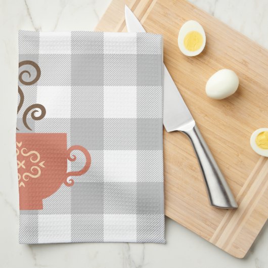 Koffie- of theebeker met grijze buffels theedoek (Quarter Fold)