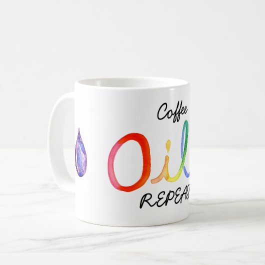 Koffie, OLIE, HERHAAL! Mok (Voorkant links)