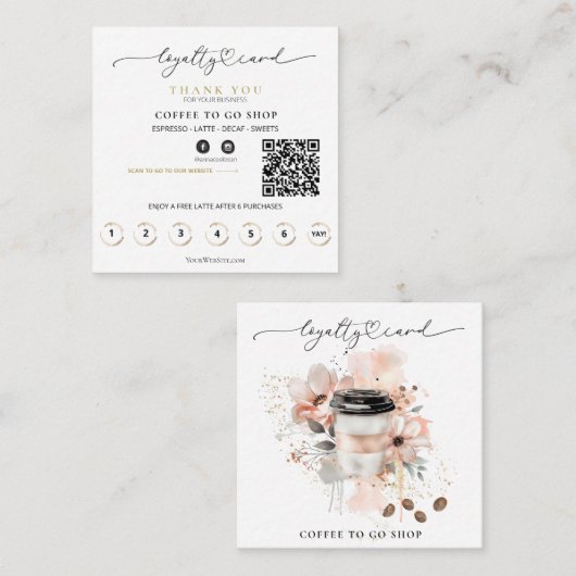 *~* Koffie om te gaan - Glitter Heart QR Rewards F Klantenkaartje (Voorkant / Achterkant)