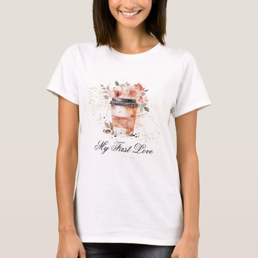 *~* Koffie om te gaan mijn eerste liefde Pink Flow T-shirt (Voorkant)