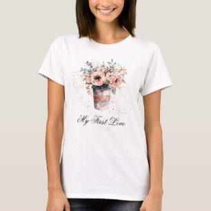 *~* Koffie om te gaan mijn eerste liefde Rozen Pin T-shirt