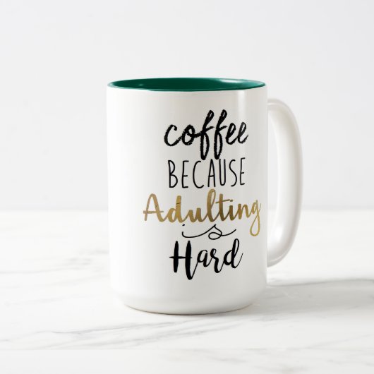 Koffie omdat het toevoegen moeilijk is | Grafische Tweekleurige Koffiemok (Voorkant rechts)