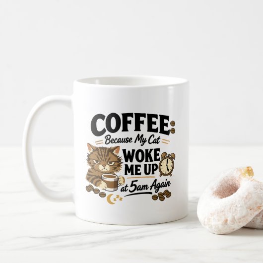 Koffie Omdat Kat Me Wakker Maakte Koffiemok (Met donut)