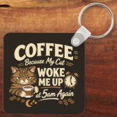 Koffie Omdat Kat Me Wakker Maakte Sleutelhanger (Achterkant)