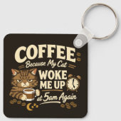 Koffie Omdat Kat Me Wakker Maakte Sleutelhanger (Achterkant)