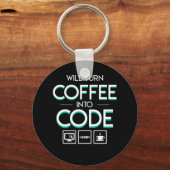 Koffie omzetten in Shirt Coder Programmer Sleutelhanger (Voorkant)