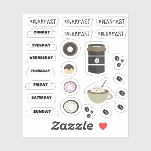 Koffie Ontbijt Kalender Planner Stickers (Vel)