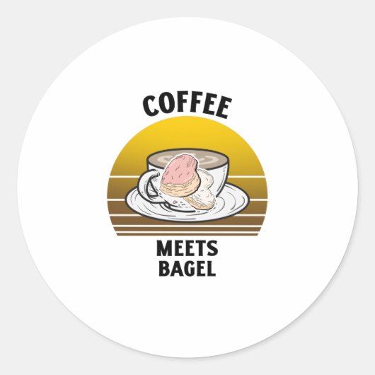 Koffie ontmoet  zonsondergang in bagel Retro Ronde Sticker (Voorkant)