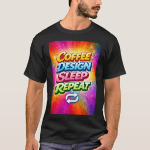 Koffie Ontwerp Slaap Herhaal T-shirt