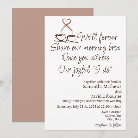 Koffie-ontwerp voor huwelijksuitnodiging kaart (Voorkant / Achterkant)