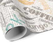 Koffie op Blauwgroen ID283 van de Wolk van Burlap Cadeaupapier (Rol Hoek)