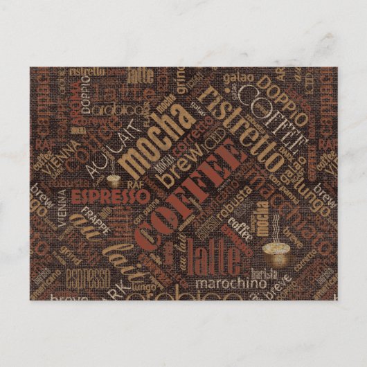 Koffie op Burlap Word Cloud Brown ID283 Briefkaart (Voorkant)