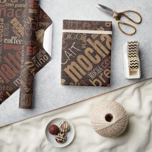 Koffie op Burlap Word Cloud Brown ID283 Cadeaupapier (Crafts)