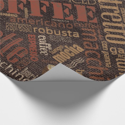 Koffie op Burlap Word Cloud Brown ID283 Cadeaupapier (Hoek)