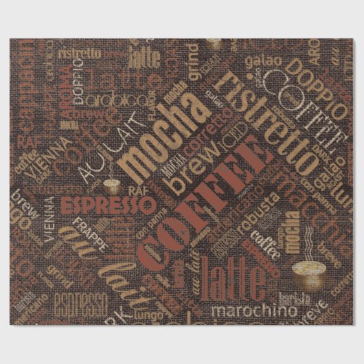 Koffie op Burlap Word Cloud Brown ID283 Cadeaupapier (Vlak)