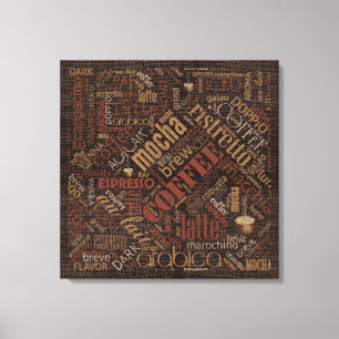 Koffie op Burlap Word Cloud Brown ID283 Canvas Afdruk