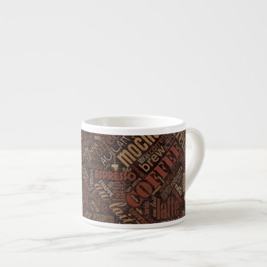Koffie op Burlap Word Cloud Brown ID283 Espresso Kop (Voorkant rechts)