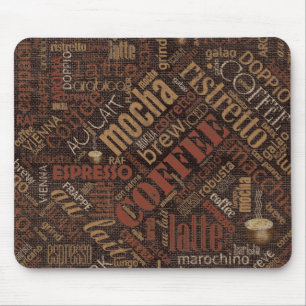 Koffie op Burlap Word Cloud Brown ID283 Muismat