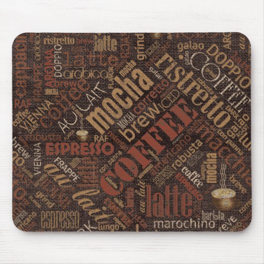 Koffie op Burlap Word Cloud Brown ID283 Muismat (Voorkant)