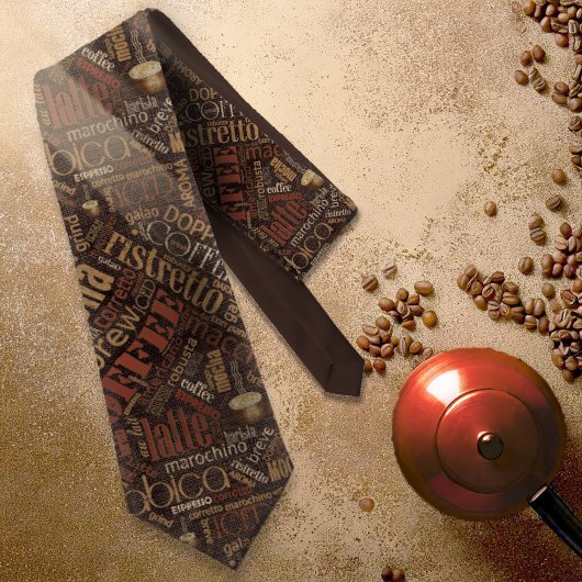 Koffie op Burlap Word Cloud Brown ID283 Stropdas