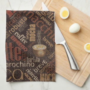 Koffie op Burlap Word Cloud Brown ID283 Theedoek
