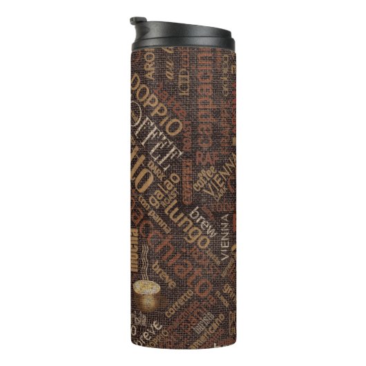 Koffie op Burlap Word Cloud Brown ID283 Thermosbeker (Geroteerd rechts)