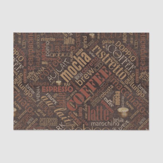 Koffie op Burlap Word Cloud Brown ID283 Tissuepapier (Voorkant)
