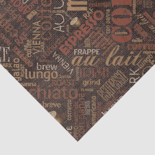 Koffie op Burlap Word Cloud Brown ID283 Tissuepapier (Detail)
