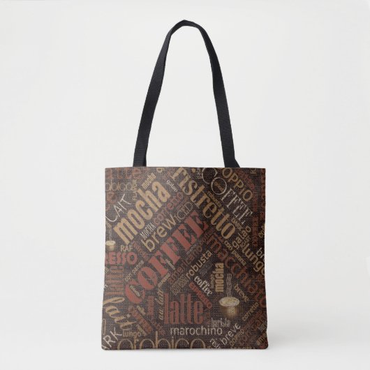 Koffie op Burlap Word Cloud Brown ID283 Tote Bag (Voorkant)