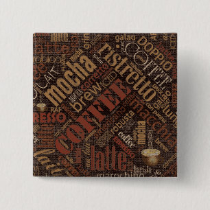 Koffie op Burlap Word Cloud Brown ID283 Vierkante Button 5,1 Cm
