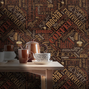 Koffie op Burlap Word Cloud Chestnut ID283 Behang