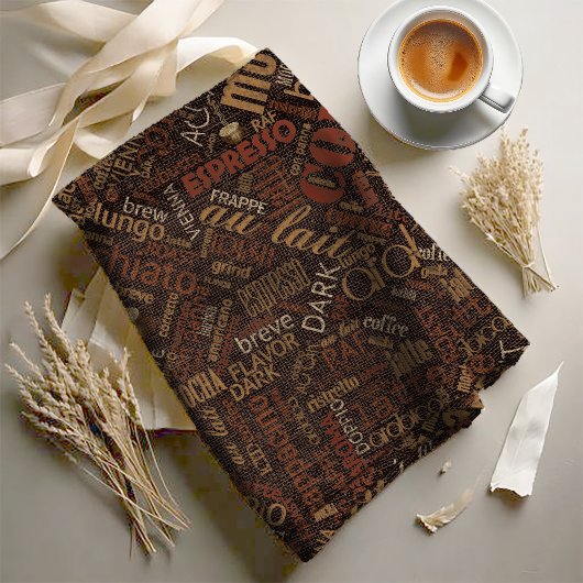 Koffie op Burlap Word Cloud Chestnut ID283 Stof