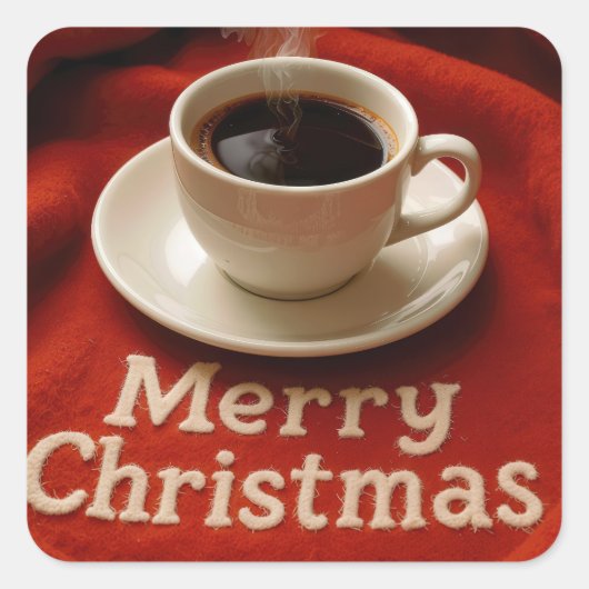 Koffie Op Een Kerstsfeer Dekentje Vierkante Sticker (Voorkant)