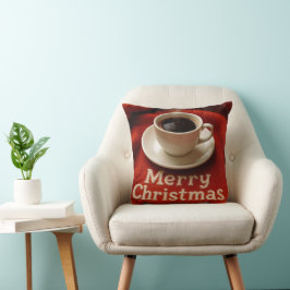 Koffie op een vrolijk kerstdeken kussen