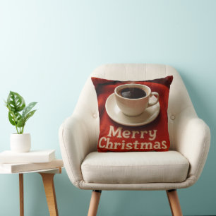 Koffie op een vrolijk kerstdeken kussen