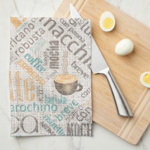 Koffie op jute wolkenposter turquoise ID283 Theedoek