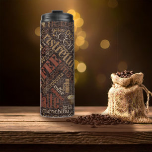 Koffie op jute woordwolk bruin ID283 Thermosbeker