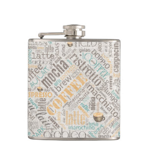 Koffie op jute woordwolk Teal ID283 Heupfles