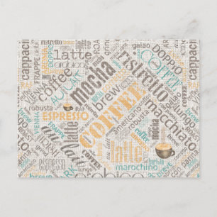 Koffie op jute woordwolk turquoise ID283 Briefkaart