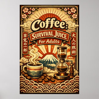 Koffie Overlevingsdrank Voor Volwassenen Retro Jap Poster