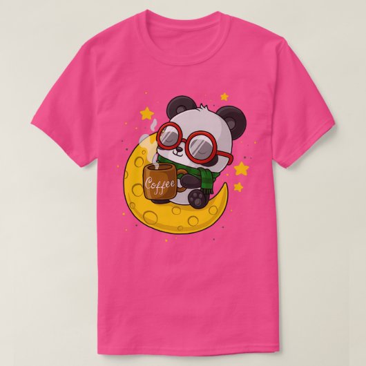 Koffie Panda - Cute Panda in The Moon T-shirt (Design voorkant)
