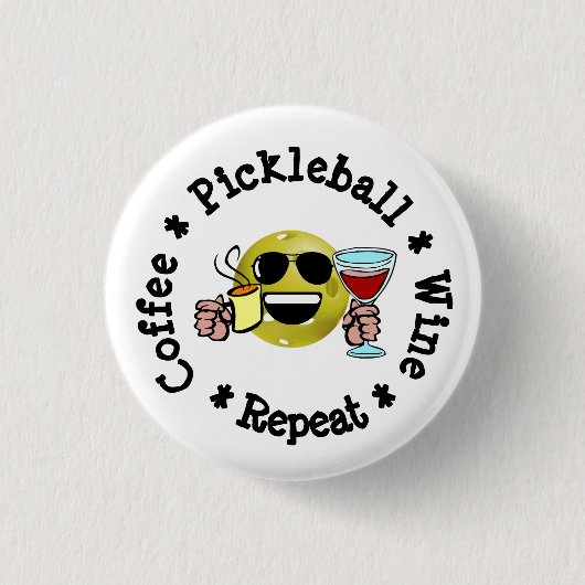 Koffie, Pickleball, Wijn, Pickleball Addict herhal Ronde Button 3,2 Cm (Voorkant)